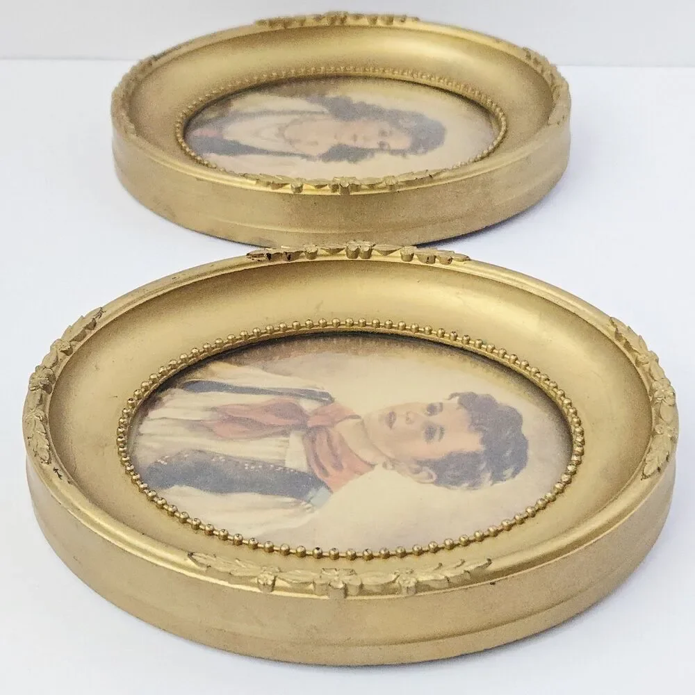 Vintage Gypsy Children Chiko and Elena Framed Print Set Gold Frames Ann Allaban